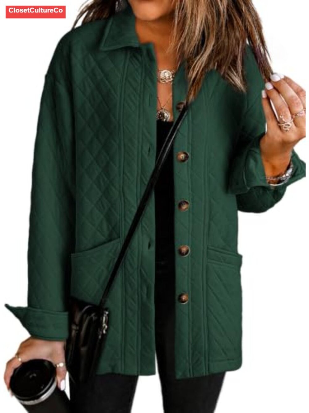 Dokotoo Quilted Jacket Women Lightweight Button Down Collared Coat Pockets